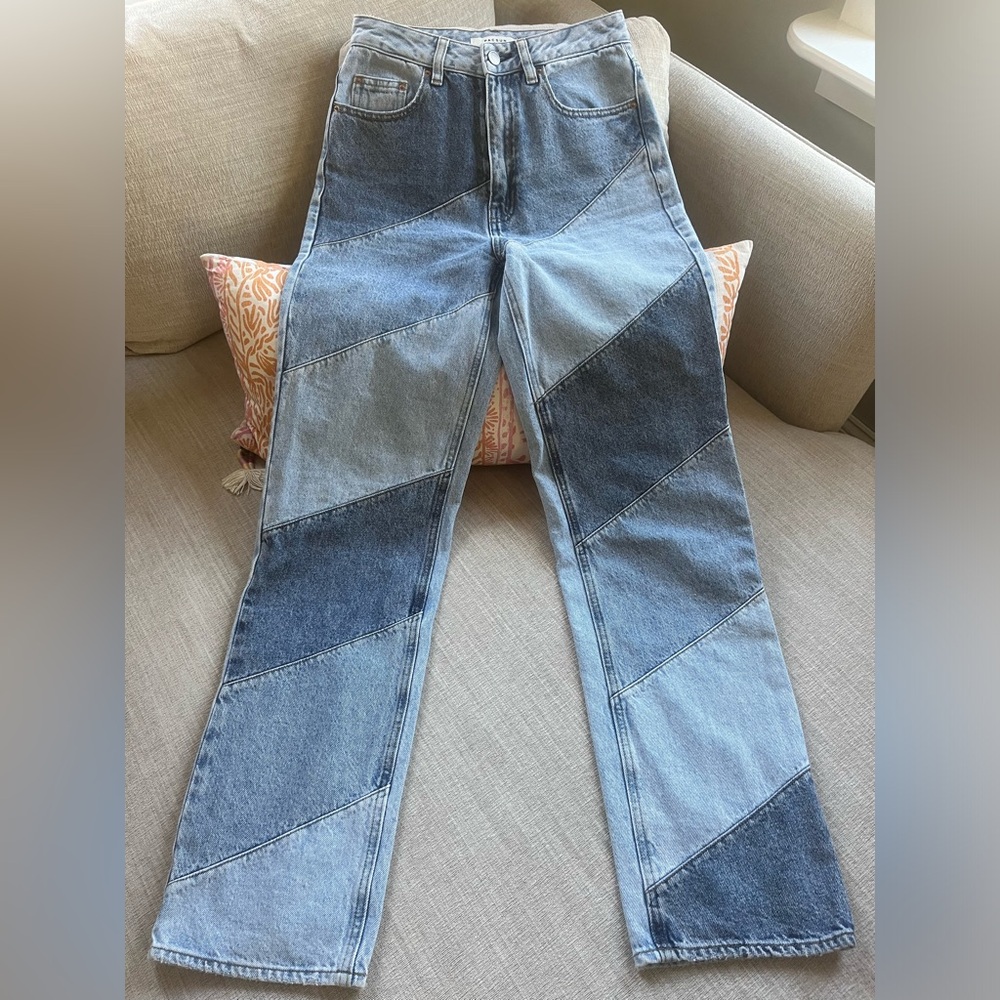 PacSun Two-Tone Patchwork Boyfriend Jeans - Light & Dark Blue